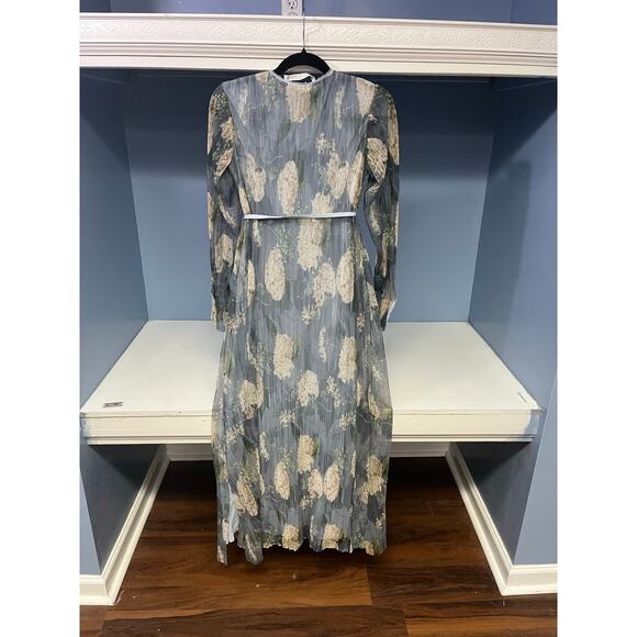 Zara Collection Women S Floral Kimono Maxi Dress Muted Pleated Sheer Beach Rare - Picture 3 of 14